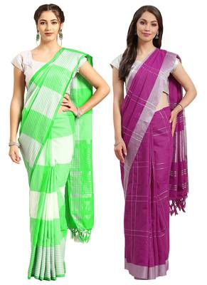 Multicolor woven blended cotton saree with blouse 1