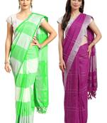 Multicolor woven blended cotton saree with blouse