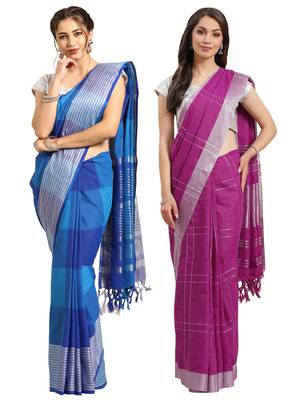 Multicolor woven blended cotton saree with blouse 1