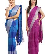 Multicolor woven blended cotton saree with blouse