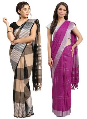 Multicolor woven blended cotton saree with blouse 1