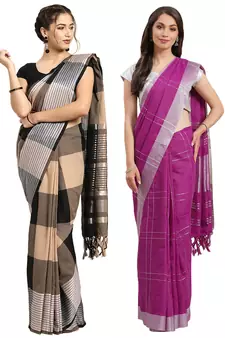 Multicolor woven blended cotton saree with blouse