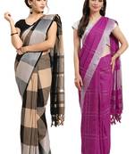 Multicolor woven blended cotton saree with blouse