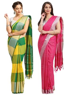 Multicolor woven blended cotton saree with blouse 1