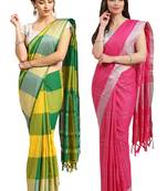 Multicolor woven blended cotton saree with blouse