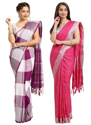 Multicolor woven blended cotton saree with blouse 1