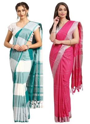 Multicolor woven blended cotton saree with blouse 1