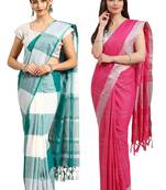 Multicolor woven blended cotton saree with blouse