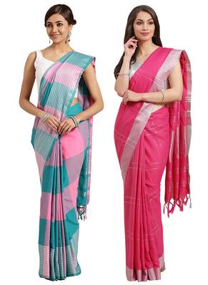 Multicolor woven blended cotton saree with blouse 1