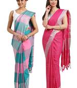 Multicolor woven blended cotton saree with blouse