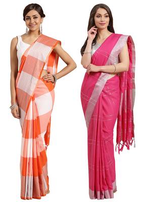 Multicolor woven blended cotton saree with blouse 1
