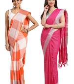 Multicolor woven blended cotton saree with blouse