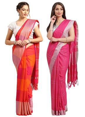 Multicolor woven blended cotton saree with blouse 1