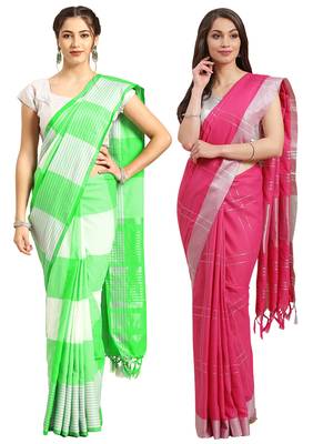 Multicolor woven blended cotton saree with blouse 1