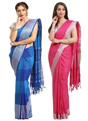 Multicolor woven blended cotton saree with blouse 1