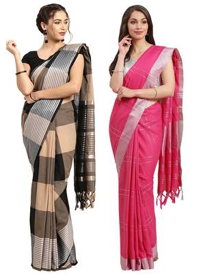 Multicolor woven blended cotton saree with blouse 1