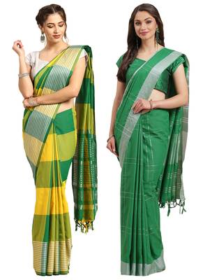 Multicolor woven blended cotton saree with blouse 1