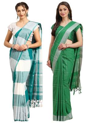 Multicolor woven blended cotton saree with blouse 1