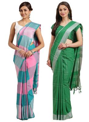 Multicolor woven blended cotton saree with blouse 1