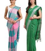 Multicolor woven blended cotton saree with blouse