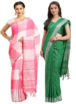 Multicolor woven blended cotton saree with blouse 1