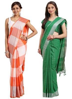 Multicolor woven blended cotton saree with blouse 1