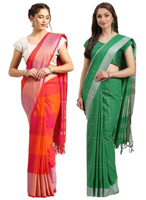Multicolor woven blended cotton saree with blouse 1