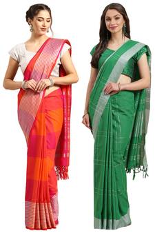Multicolor woven blended cotton saree with blouse
