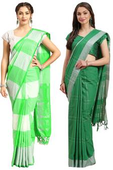 Multicolor woven blended cotton saree with blouse