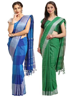 Multicolor woven blended cotton saree with blouse 1