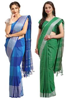 Multicolor woven blended cotton saree with blouse