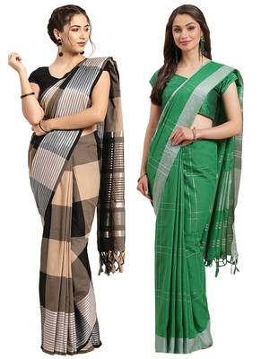 Multicolor woven blended cotton saree with blouse 1