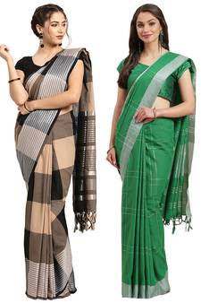 Multicolor woven blended cotton saree with blouse