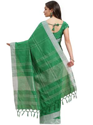 Multicolor woven blended cotton saree with blouse 2