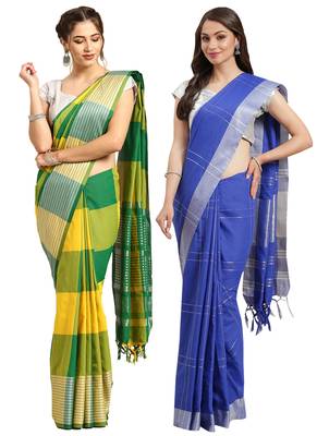 Multicolor woven blended cotton saree with blouse 1