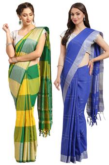 Multicolor woven blended cotton saree with blouse