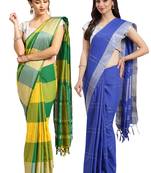 Multicolor woven blended cotton saree with blouse