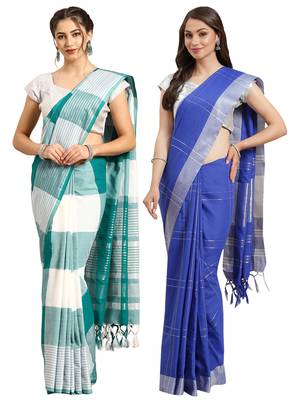 Multicolor woven blended cotton saree with blouse 1