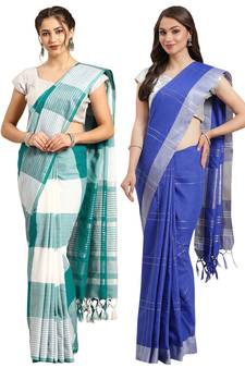 Multicolor woven blended cotton saree with blouse