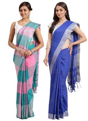 Multicolor woven blended cotton saree with blouse 1