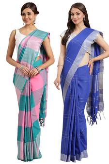 Multicolor woven blended cotton saree with blouse