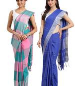 Multicolor woven blended cotton saree with blouse