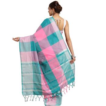 Multicolor woven blended cotton saree with blouse 3