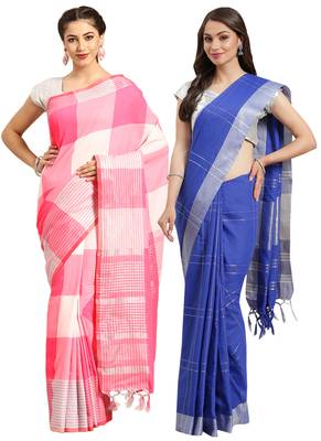 Multicolor woven blended cotton saree with blouse 1