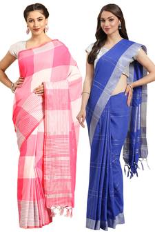 Multicolor woven blended cotton saree with blouse