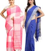 Multicolor woven blended cotton saree with blouse