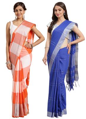Multicolor woven blended cotton saree with blouse 1