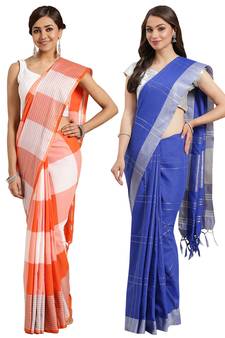 Multicolor woven blended cotton saree with blouse