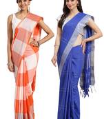 Multicolor woven blended cotton saree with blouse