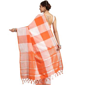 Multicolor woven blended cotton saree with blouse 3